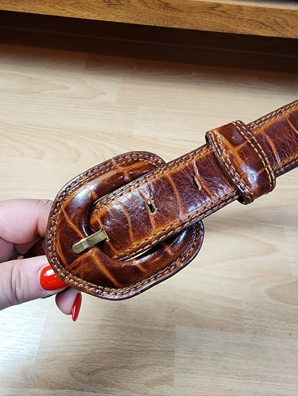 Genuine Leather Brown Croc Belt Size Small Liz Claiborne Boho